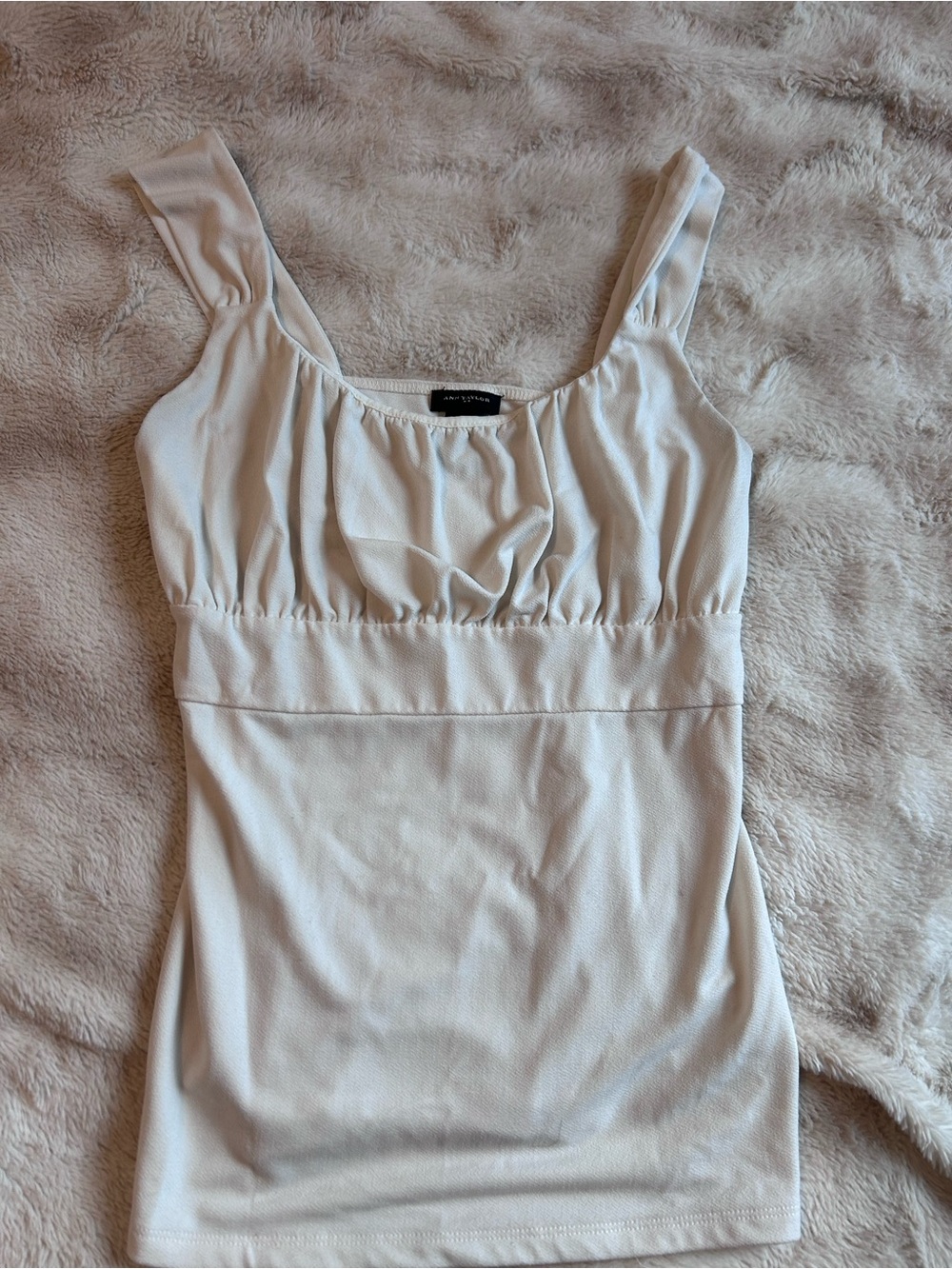 Ann Taylor White Ruched Bust Tank Top